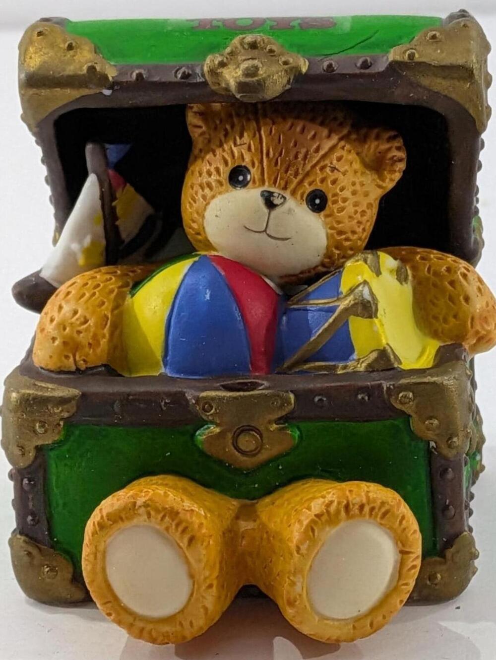 Vintage 1996 Lucy Rigg Enesco Teddy Bear Toy Box Chest Hand Painted Porcelain